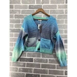 NYC Knits Blue Green‎ Ombre Gradient Button Front Cardigan Sweater Womens Medium